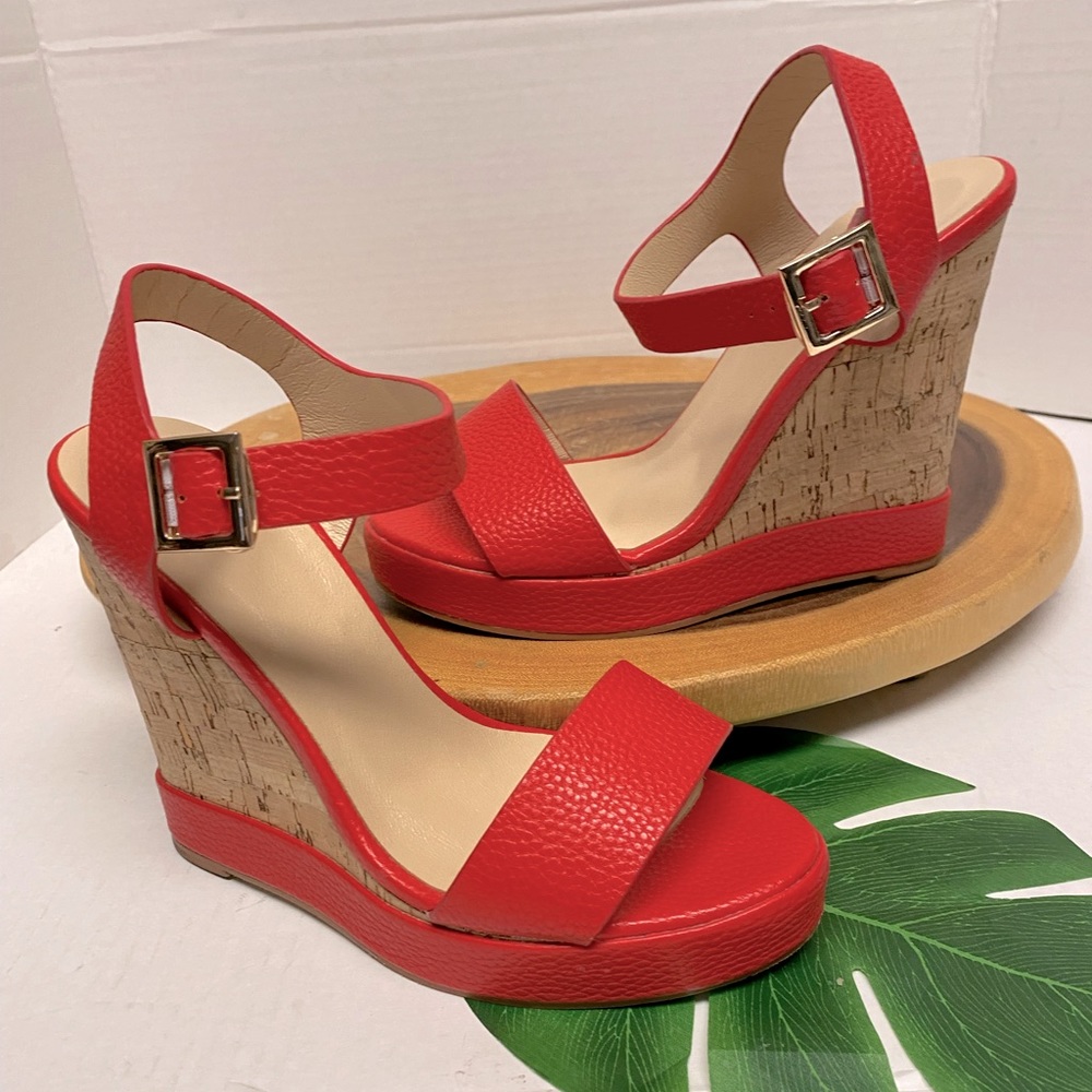 Baldi London  red Leather Cork Wedge sandals